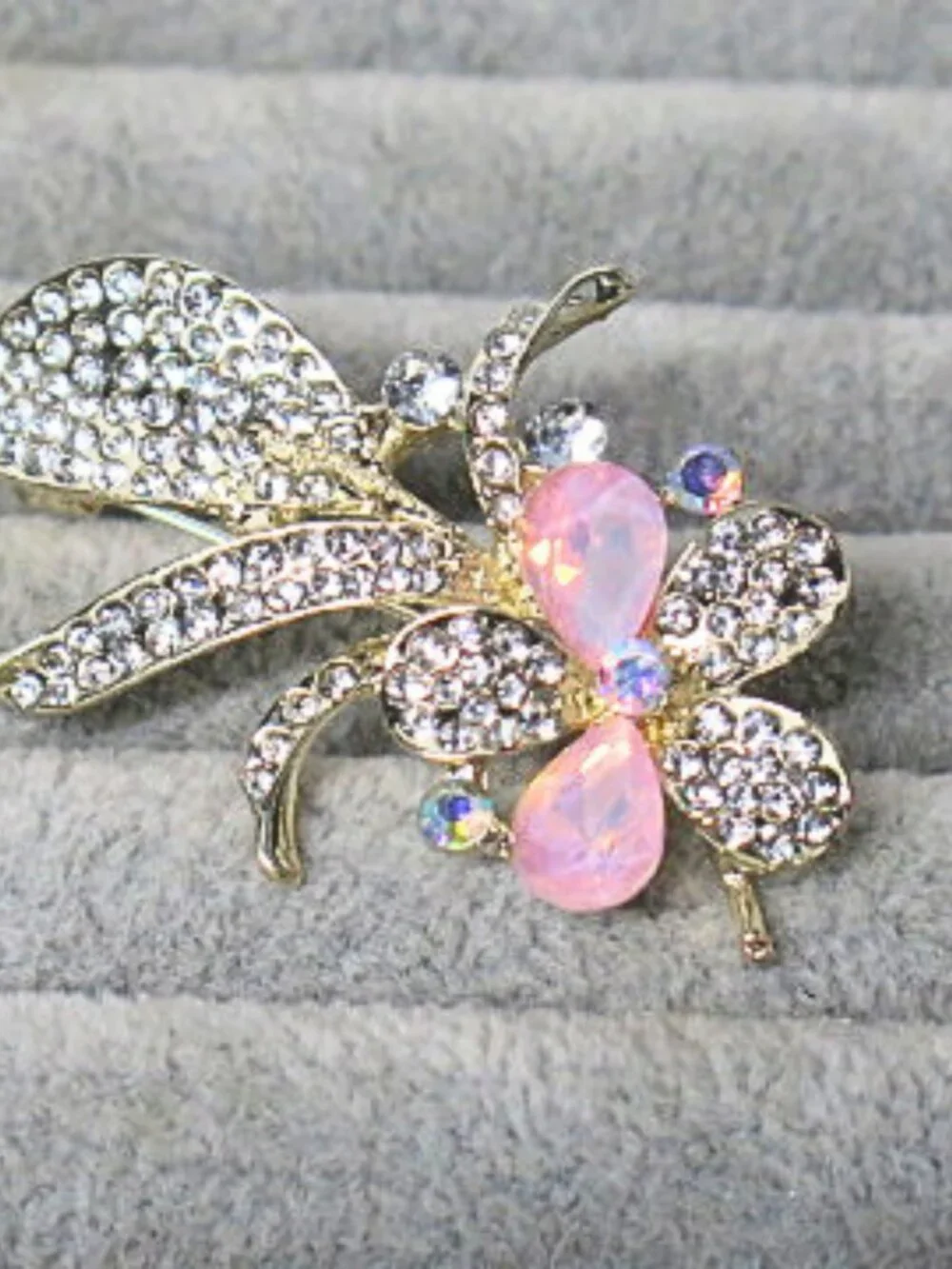 Gold Tone Pink Rhinestone Floral Leaf Statement Brooch Pin